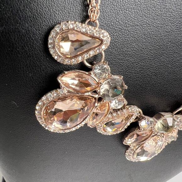 Bella Rose Gold and Crystal Bib Statement Necklace Multi Strand Chain - Picture 6 of 8